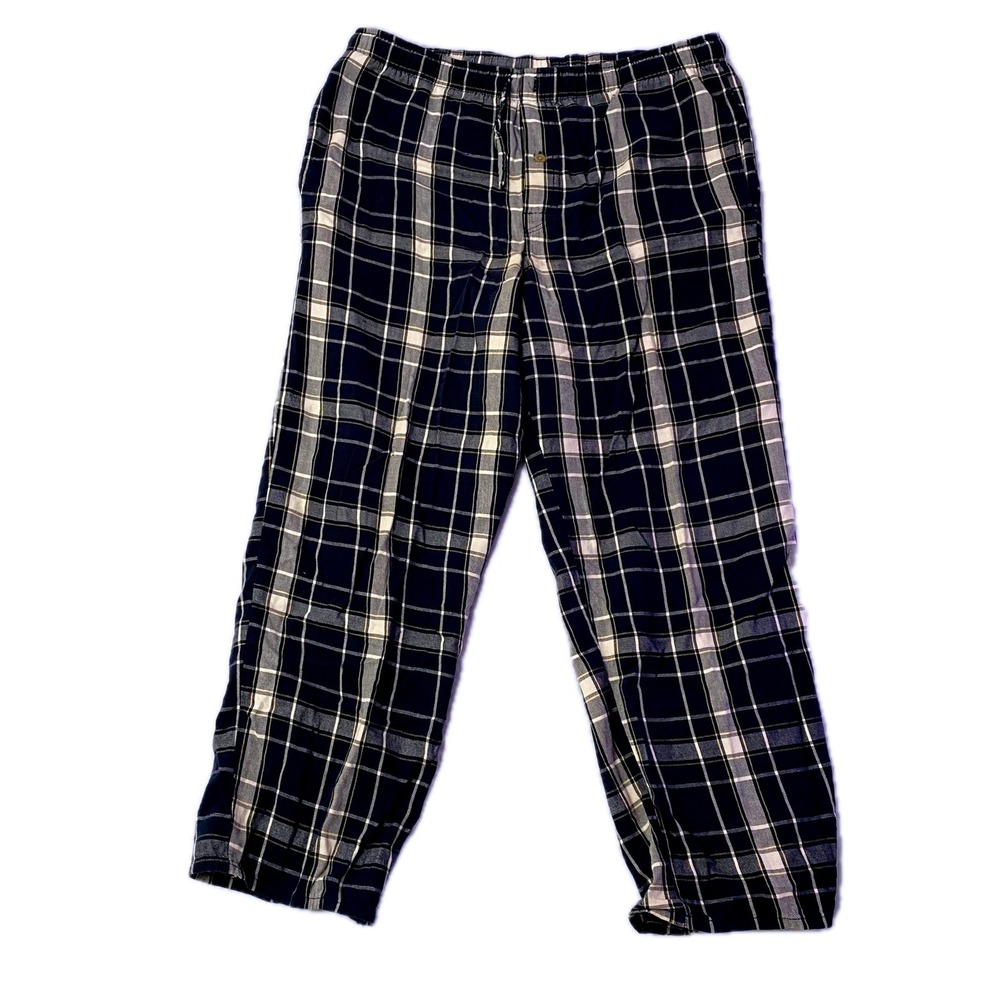 faded glory Pajama Pants Mens Large‎ Navy White Plaid Drawstring Lounge